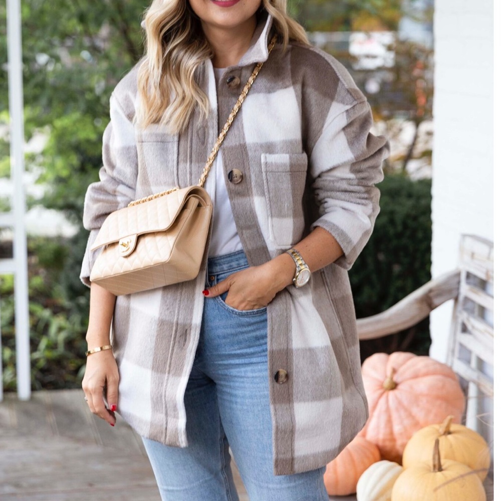 MOVING SALE - H&M Beige Plaid Shacket Coat